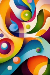 Vibrant abstract artwork with swirling colors and playful circles depicting dynamic energy