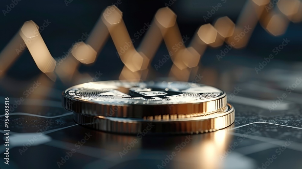 Fototapete A simple coin image and rising graph symbolizing accumulating profits. Generative AI.