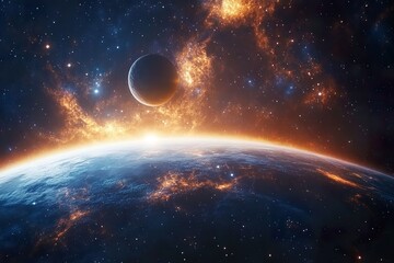 Beautiful Space Scene Featuring Planets Nebula and Starry Sky