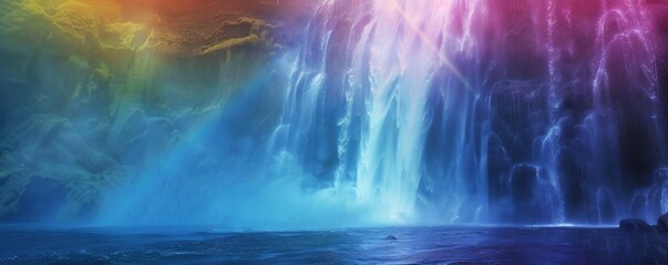Fototapeta premium Rainbow colors in waterfall mist, 4K hyperrealistic photo