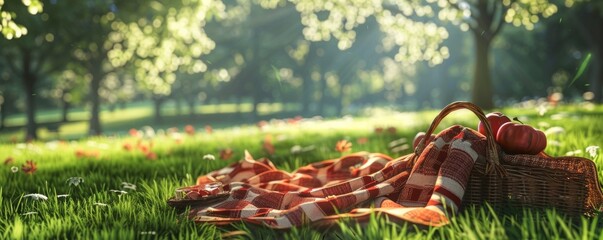 Picnic in the park with blankets and baskets, 4K hyperrealistic photo