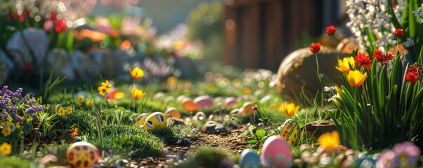 Easter egg hunt in a garden, 4K hyperrealistic photo