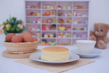 Cozy Breakfast Setting with Fluffy Cake and Eggs