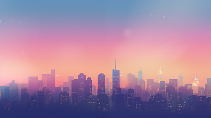 Sunset Cityscape with Soft Gradient Sky and Atmospheric Effects