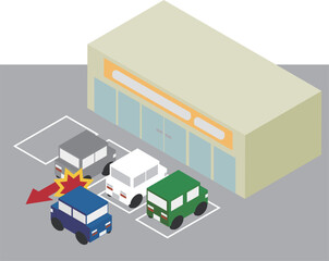 アイソメトリックな駐車場のバックによる事故のイメージ素材