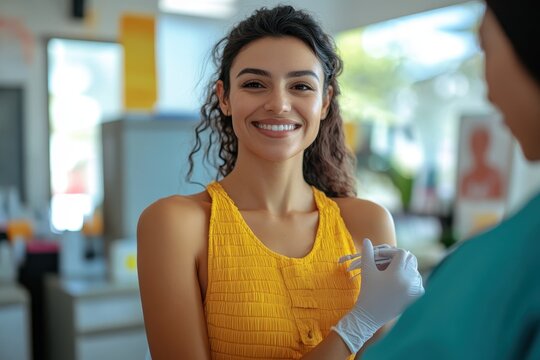 A woman receiving a health screening in a bright, inviting clinic, showcasing the importance of preventive care and early detection.