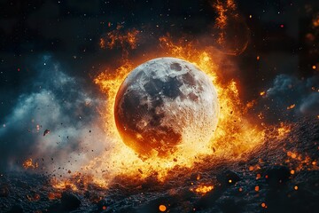 Dramatic Explosion of the Moon in High Resolution Space Artwork