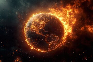 Dramatic View Astronaut Seeing Earth Consumed by Flames