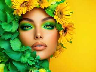 Beauty blooms with vibrant sunflowers and lush greens in a striking spring aesthetic