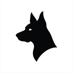Black silhouette head of the dog on white background