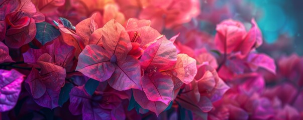 Fototapeta premium Blooming bougainvillea with vibrant bracts, 4K hyperrealistic photo