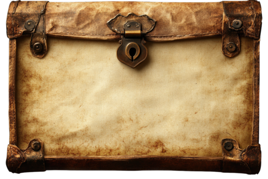 Vintage suitcase with a lock and blank surface, perfect for travel themes or nostalgic designs.