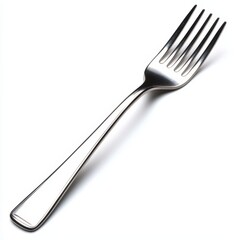 A sleek and shiny stainless steel fork, perfect for dining and food preparation. Ideal for culinary themes and kitchen decor.