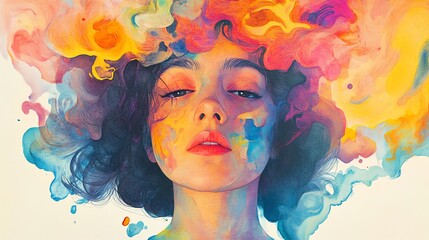 Colorful Artistic Portrait of a Woman with Vivid Abstract Background
