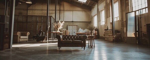 Fototapeta premium Trendy industrial chic wedding in a converted warehouse space, 4K hyperrealistic photo