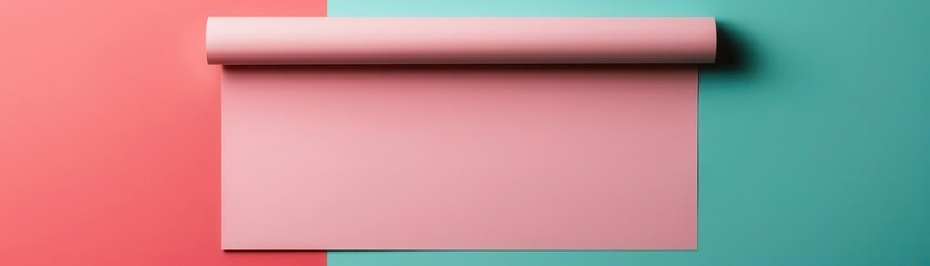 Fototapeta premium A simple flat lay of a rolled sheet on contrasting colored backgrounds, perfect for creative projects and design mockups.