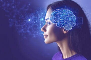 Brain plasticity Thought processes Digital profile of a human head with glowing neural circuits symbolizing the flow of information cognitive connectivity and modern thought processes