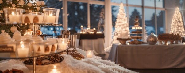 Cozy winter wonderland wedding with fur throws and hot chocolate station, 4K hyperrealistic photo