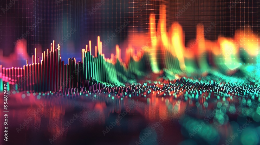 Poster digital analytics 3d graph with columns color depth music equalizer abstract colorful. generative ai