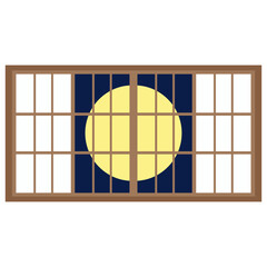満月の障子イラスト　ベクター　丸型デザイン　和