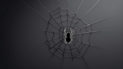 Fototapeta premium Black background with spider web, white spider, jackolantern. Perfect for Halloweenthemed designs, invitations, and spooky seasonal content