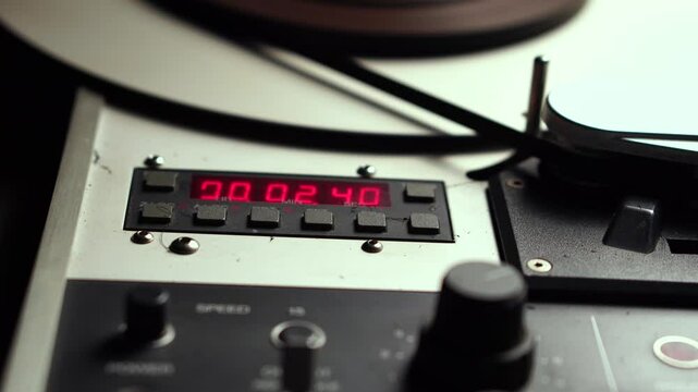 Time Counter on Reel to Reel Audio Tape Player Recorder From 1980's, Close Up