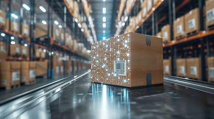 Automatic logistics management. smart packaging into the warehouse workflow, Cardboard box tags and QR codes for efficient tracking, authentication, and traceability throughout the supply chain.