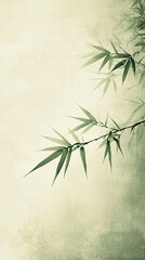 Fototapeta premium An extremely tiny shadow of bamboo leaves swaying gently in the wind, with soft, flowing lines drawn in faint green ink