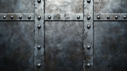 Fototapeta premium A textured metallic surface featuring rivets and bolts, suggesting strength and industrial design.