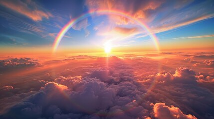 Circular Rainbow. Beautiful Cirrus Cloud in Bright Blue Atmosphere