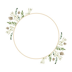 Watercolor Christmas wreath. A round frame with fir branches and cones. PNG clipart.