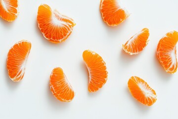 Peeled tangerine segments on a white background