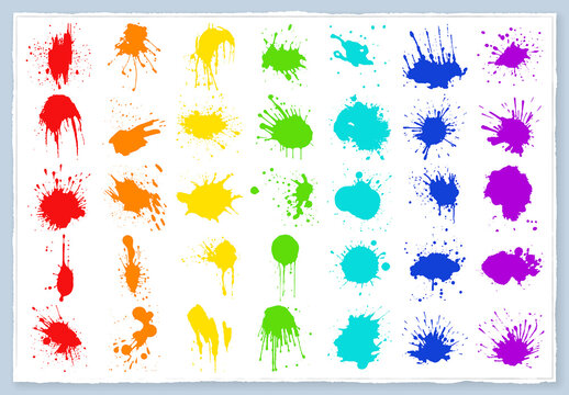 Vector colorful ink drops and paint splashes Hand drawn design elements isolated on white background