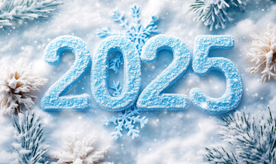 2025 golden on New Year with fireworks. Celebration New Year's Eve. Golden fireworks on dark night sky