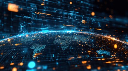 Glowing Digital Network of a City at Night, Futuristic Technology Background