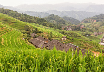Rural villages in the rice terraces in China.