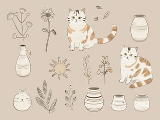 small simple clipart set of British shorthair cat polaroid 600, animated gifs, naive charm