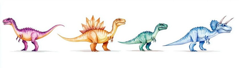 Dinosaur evolution chart, skeletal comparisons, educational visual, watercolor style