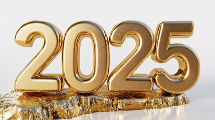 2025 golden on New Year with fireworks. Celebration New Year's Eve. Golden fireworks on dark night sky