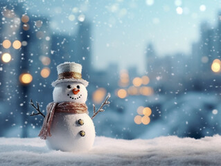 Fototapeta premium snowman portrait background snow fall holiday, in the style of sepia tone