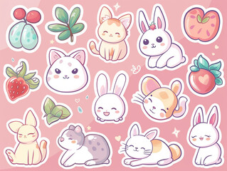 Obraz premium sticker sets of + cute animals,illustration 
