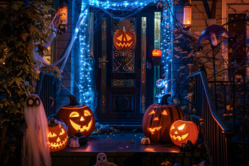 ハロウィーンの夜：魅力的な玄関装飾