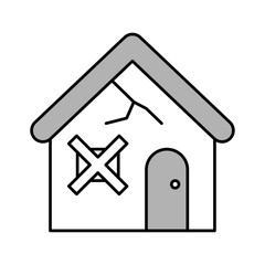 老朽化した空き家住宅のシンプルなベクターアイコンイラスト