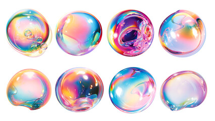 PNG hologram bubble element set, transparent background