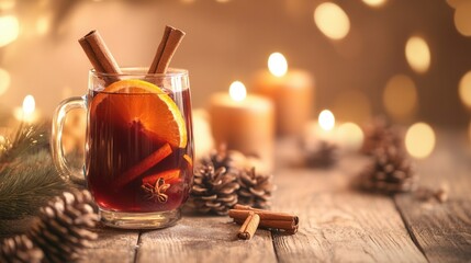 Cozy Mulled Wine with Cinnamon and Orange in Festive Holiday Setting. AI generated illustration