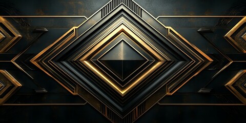 Obraz premium Luxurious black and gold geometric lines background in elegant Art Deco style, with abstract patterns and rich textures, new beautiful stock image illustration AI