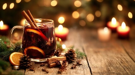 Cozy Mulled Wine with Cinnamon and Orange in Festive Holiday Setting. AI generated illustration