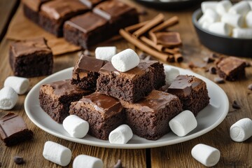 Delicious Marshmallow Brownie Snack. Homemade Chocolate Cake.