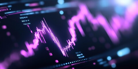 Obraz premium financial business chart with diagrams in glowing purple light on dark background