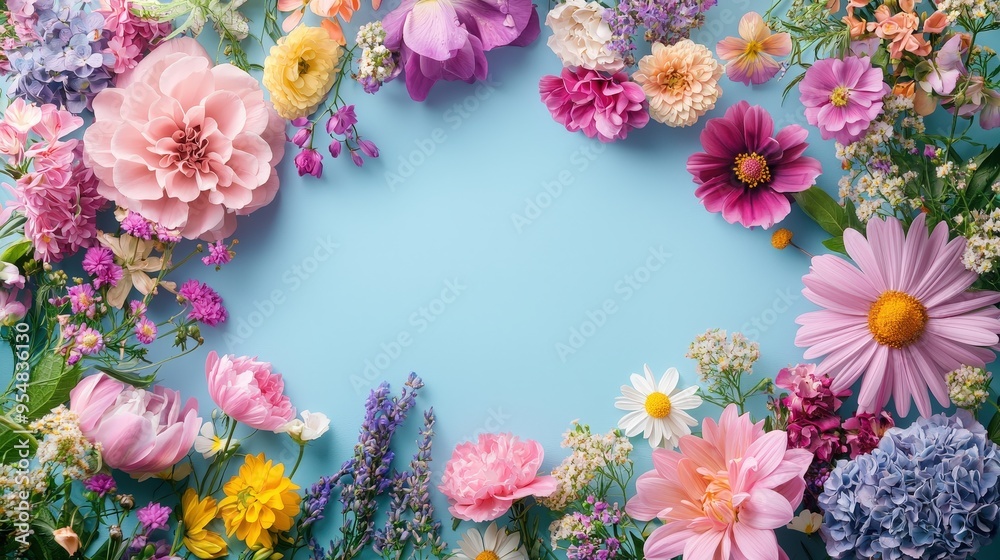 Aufkleber a lively collection of various flowers is artfully arranged along the edges, presenting a charming d